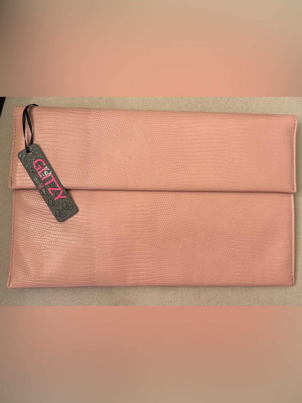 Pink Faux Leather Fold-Over Clutch